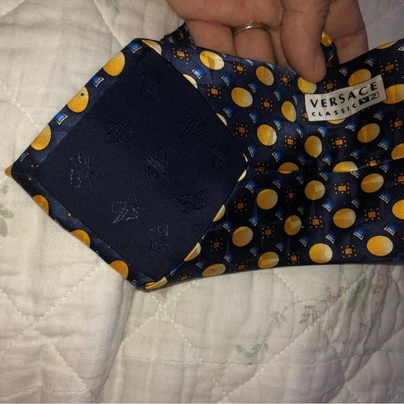 Versace Gold and Blue Silk Accessory Tie - Picture 5 of 9